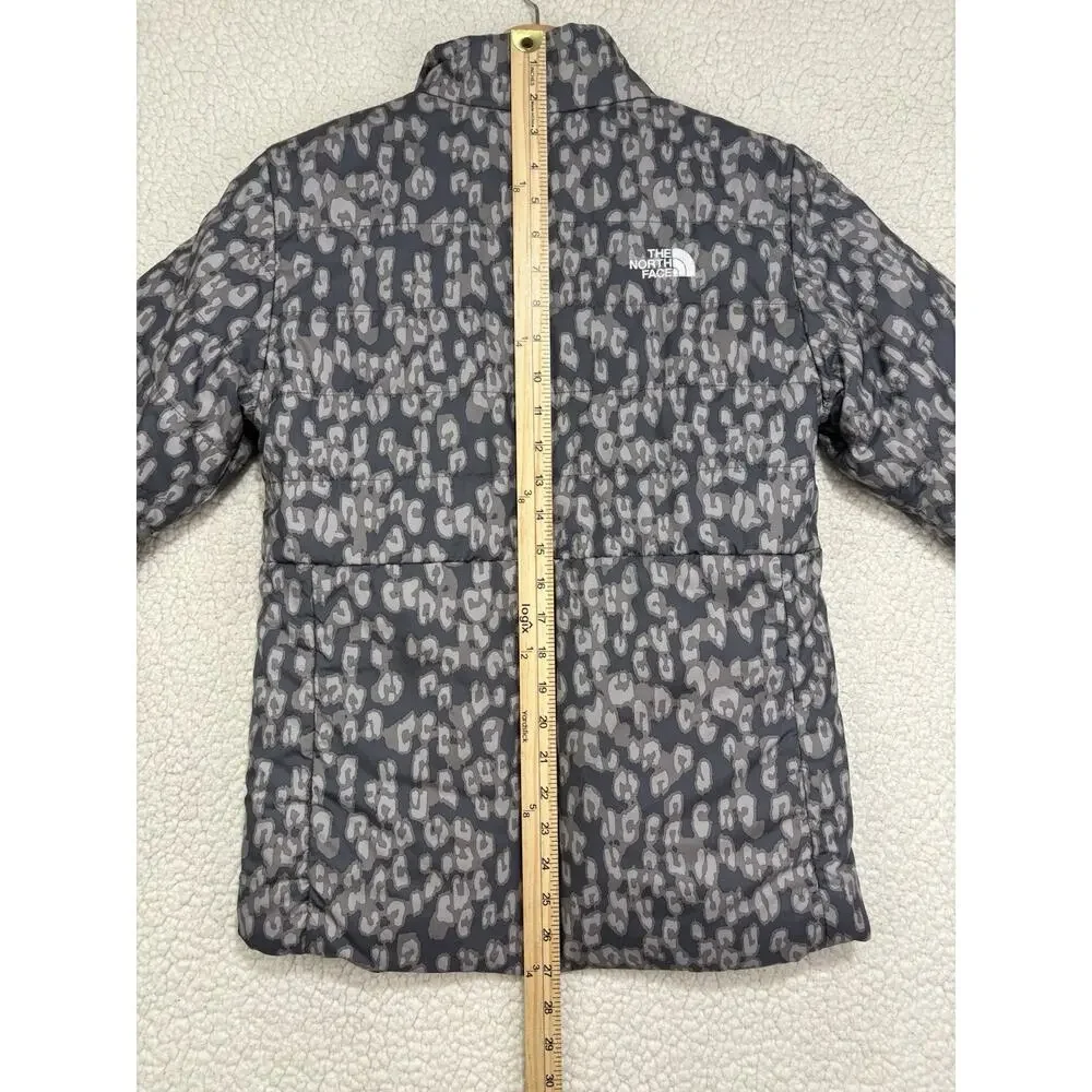North Face Girls L (14/16) Mossbud Swirl Reversible Jacket‎ Leopard Gray Fuzzy